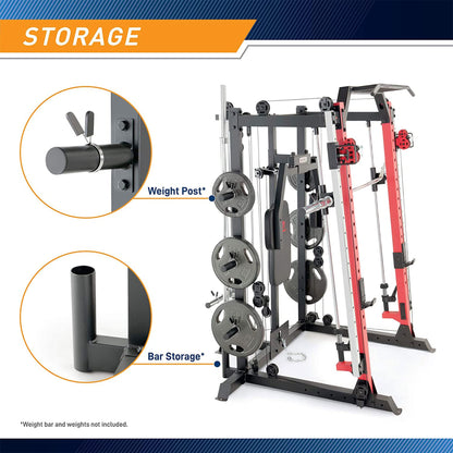 Marcy Smith Machine Power Cage, All-in-One Home Gym Equipment with Heavy-Duty Steel Frame - Full Body Strength Training Station with Adjustable Weight Bench, Pull-Up and Dip Bars, 300 lb Capacity