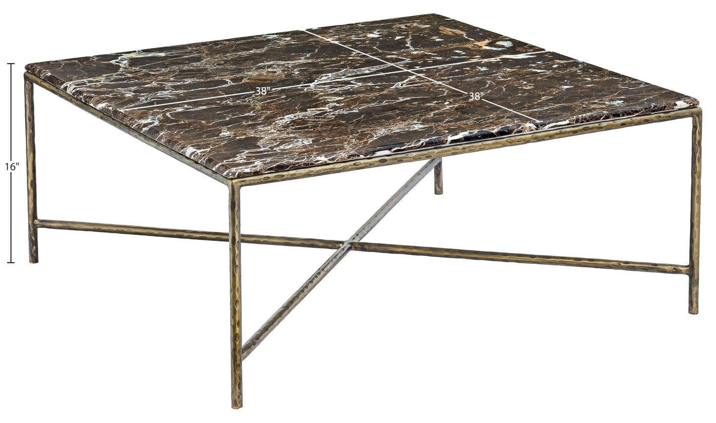 Meridian Furniture 77002Brown-CT Valen Collection Modern | Contemporary Coffee Table with Emperador Marble, Forged Iron Metal Frame, Dark Bronze Finish, 38" W x 38" D x 16" H, Brown/Antique Bronze