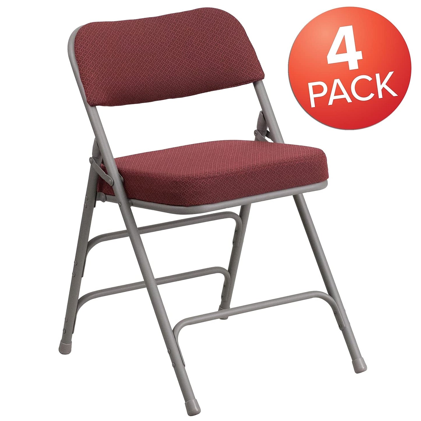 Flash Furniture 4 Pack HERCULES Series Premium Curved Triple Braced & Double Hinged Burgundy Fabric Metal Folding Chair