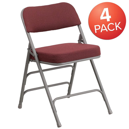 Flash Furniture 4 Pack HERCULES Series Premium Curved Triple Braced & Double Hinged Burgundy Fabric Metal Folding Chair