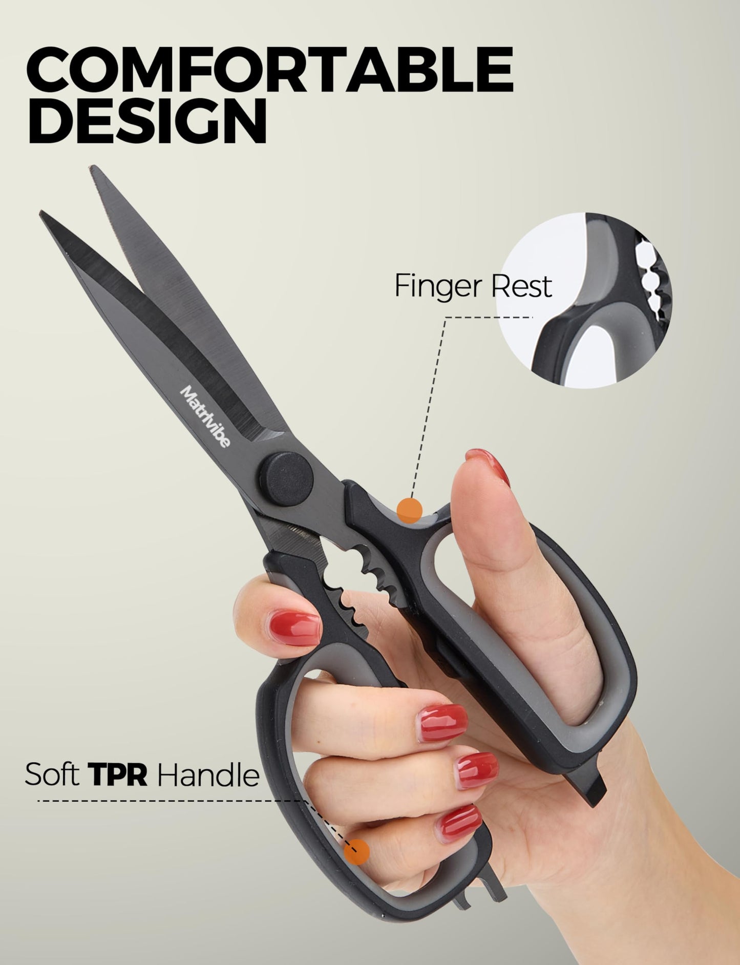 MATRLVIBE Heavy Duty Kitchen Shears, All Purpose Herb and Kitchen Scissors for food,Japanese 420J2 Stainless Steel,Titanium Coated, Detachable Blades and Soft TPR Handle,Dishwasher Safe