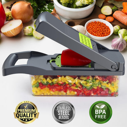 Putsea Vegetable Chopper Pro, Mandoline Slicer – 7 Stainless Steel Blades for Onion, Potato, Salad – Safe, Easy Clean & Dishwasher Safe Kitchen Gadget – Ideal for Parents, RV