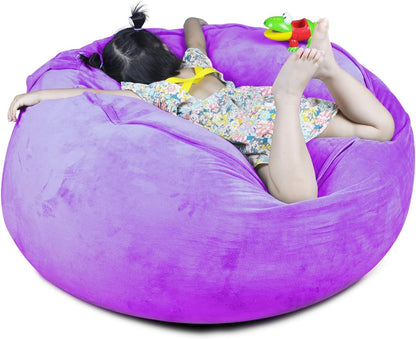 Bean Bag Chair Cover - Stuffed Animal Storage, Plush Toys Organizer, X-Large Round Purple with Handle and Zipper