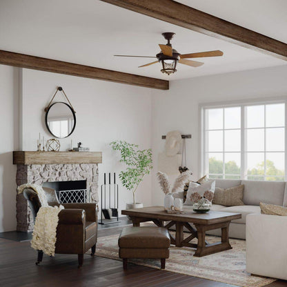 Progress Lighting P2576-2030K Protruding Mount, 5 Walnut Blades Ceiling fan with 18 watts light, Antique Bronze