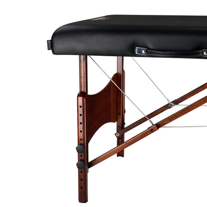 Master Massage Newport Portable Massage Table Package with Denser 2.5" Cushion, Walnut Stained Hardwood, Steel Support Cables, Pillows & Accessories, Black, 30"