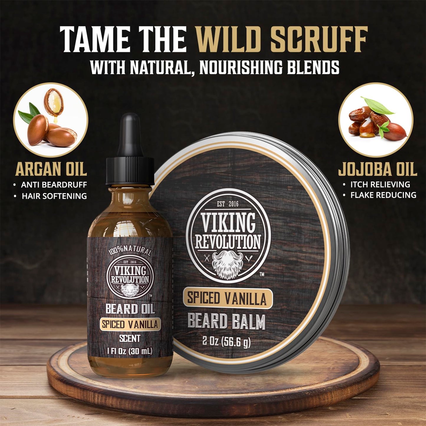Viking Revolution Sandalwood Beard Oil for Men - Natural Mens Beard Oil with Argan Oil and Jojoba Oil - Beard Softener, Strengthens and Moisturizes - Beard Conditioner for Men (Sandalwood, 1 Pack)