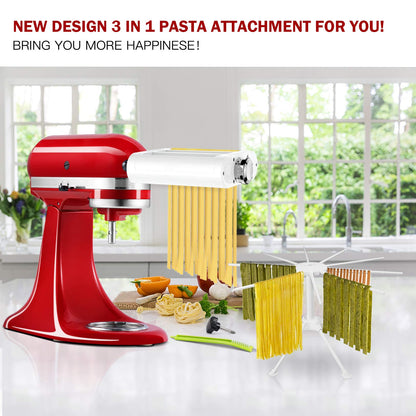 ANTREE 3-1 Pasta Maker Attachment for KitchenAid includes Pasta Sheet Roller attachment & Spaghetti Cutter & Fettuccine Cutter attachment, Easy to use and clean with Pasta Drying Rack & Cleaning Brush