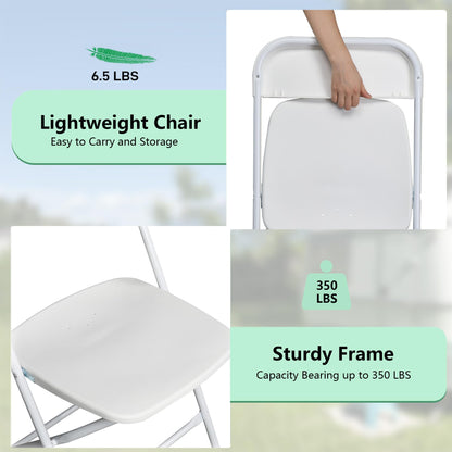 OLLODOT 50 Pack White Folding Chairs with 350-LBS Capacity, Lightweight Portable Indoor Outdoor Chairs, Stackable Commercial Seat with Steel Frame for Office, Party, Events, Wedding, Kitchen &Dinning