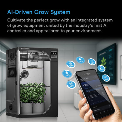 AC Infinity AI Grow System 2x4, 2-Plant Kit w/Self-Learning AI Controller, Dynamic Airflow & LM301H LED Lighting Control, 2000D Mylar Tent w/Lab-Tested Reflectivity, Largest Zippered Window