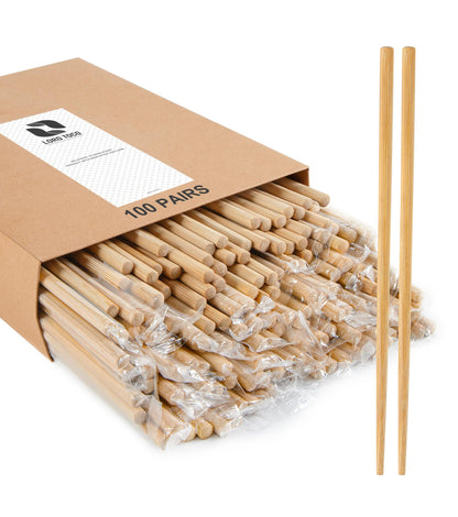 LOROTOCO 100Pairs Bamboo Chopsticks Disposable | Individually Wrapped | Bulk | Separated | Round | Premium Quality-（9.45in)