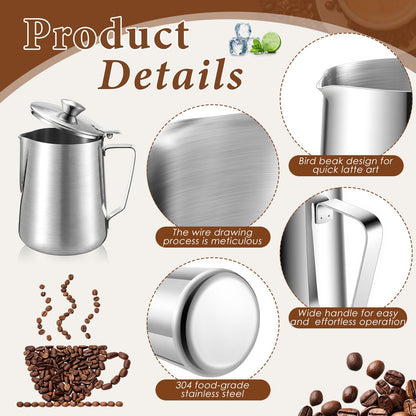 Acellegic 2 Pcs 67 oz/ 2 L Stainless Steel Pitcher with Lid Large Capacity Stainless Steel Metal Water Pitcher with Handle Milk Frothing Jug for Coffee Iced/Hot Tea Latte Art Homemade Beverages