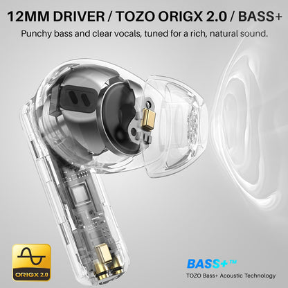 TOZO Hybrid Active Noise Cancelling Wireless Earbuds with 6 Mics AI Clear Call Ear Buds 68H Playtime with LED Display 32 Preset EQs via APP Bluetooth 5.3 IPX8 Waterproof in Ear Headphones