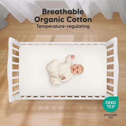 KeaBabies Organic Crib Sheets - 2-Pack Fitted Jersey Cotton for Baby Bed | Soft & Breathable 52x28 (Herb)