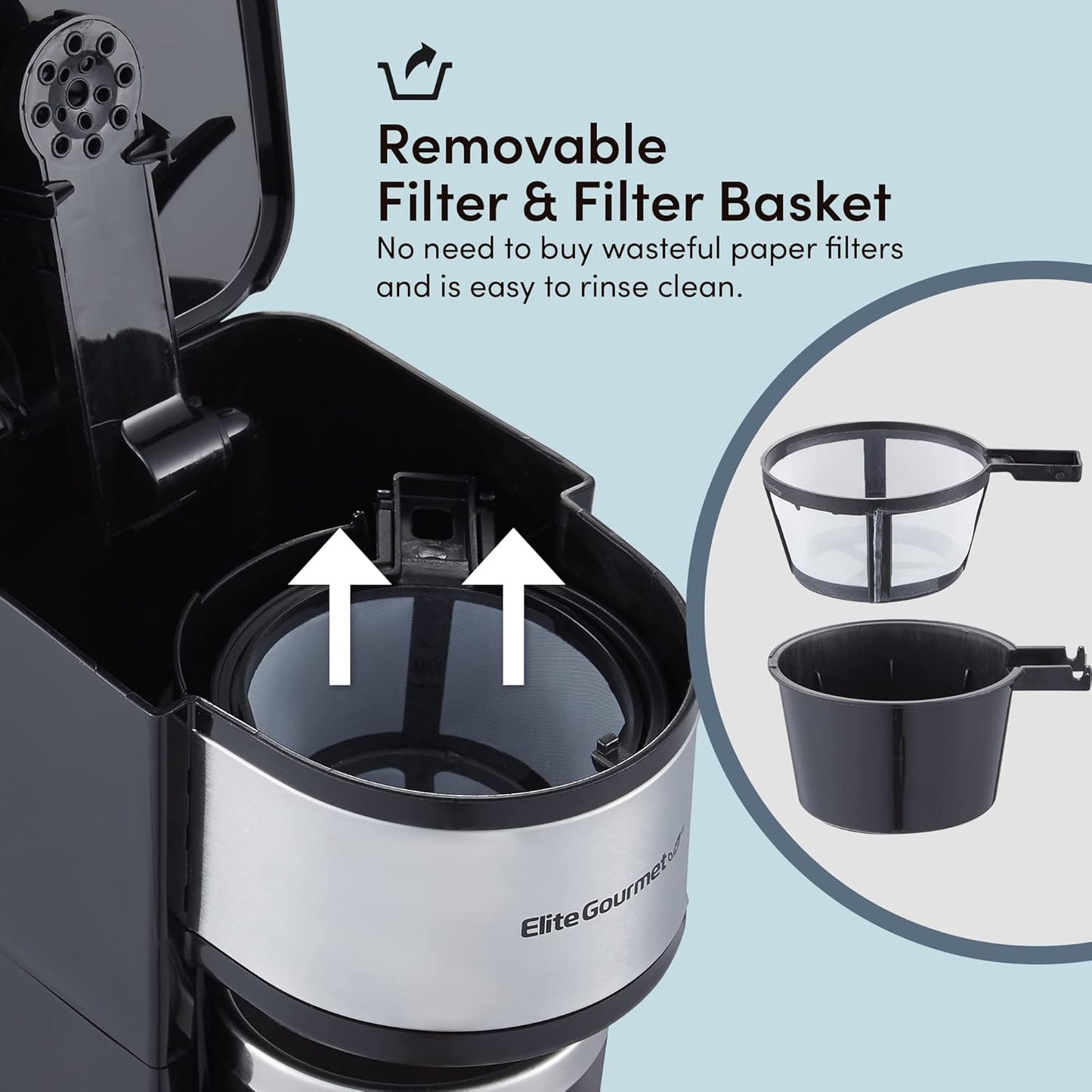 Elite Gourmet EHC112 Personal Single-Serve Coffee Maker, Includes 14Oz Stainless Steel Thermal Travel Mug