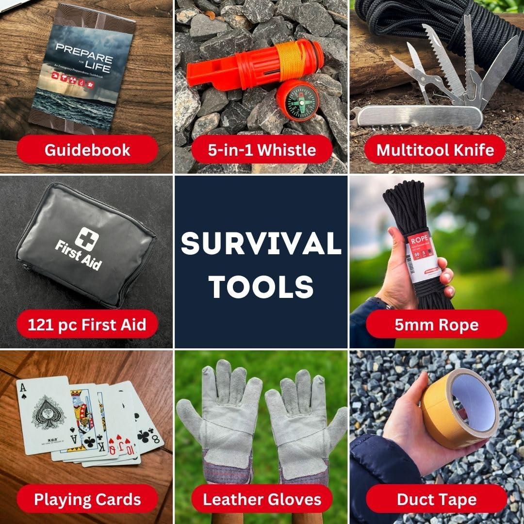 Family Emergency Kit - 4 Person | All-in-one Survival Kit Backpack for Earthquake, Flood, Disaster Relief, Civil Unrest & Outdoor - Survival Bag & Emergency Preparedness Kit for Families