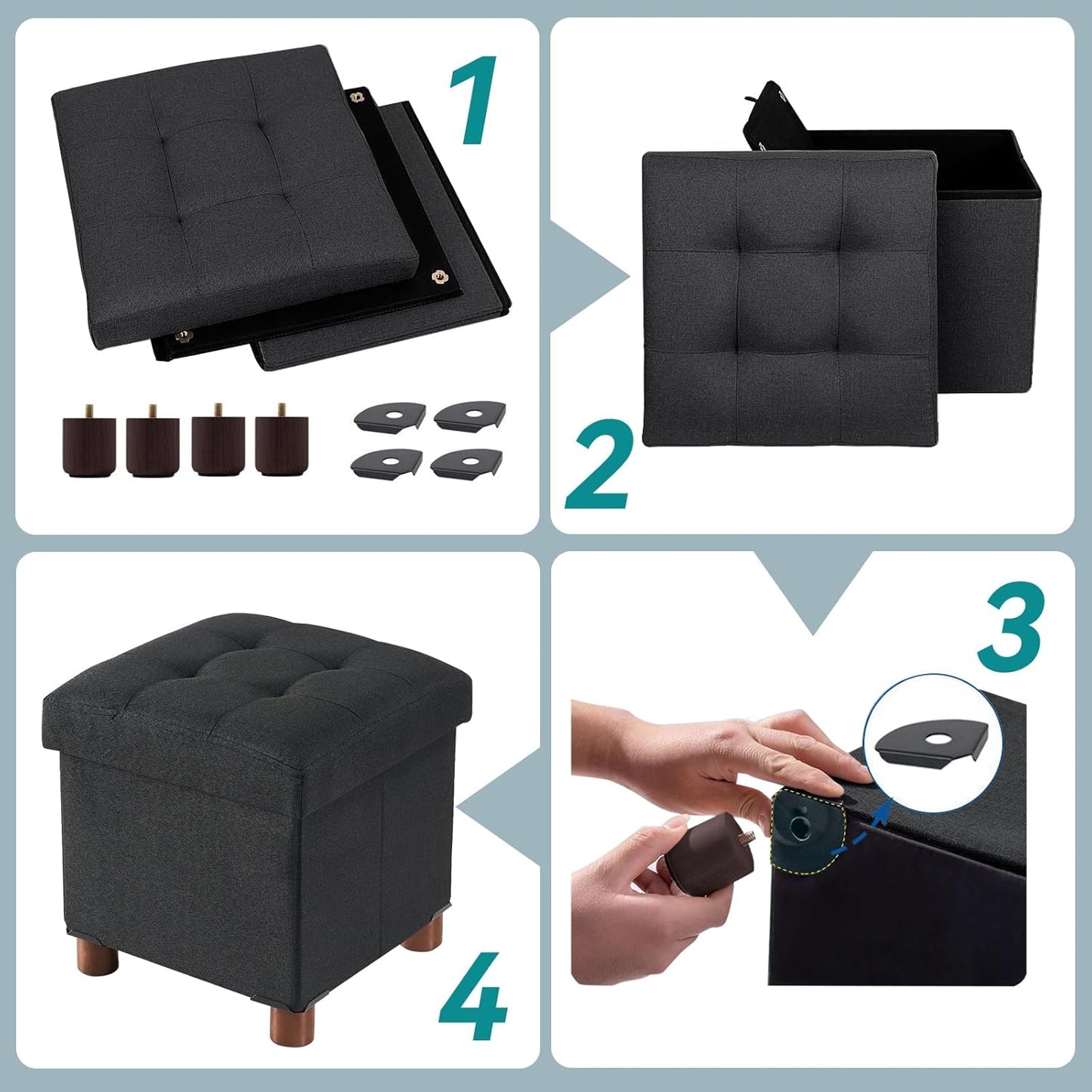 12.6"x12.6"x12.8" BRIAN & DANY Small Ottoman with Storage, Small Storage Ottoman, Folding Foot Stool with Wood Legs