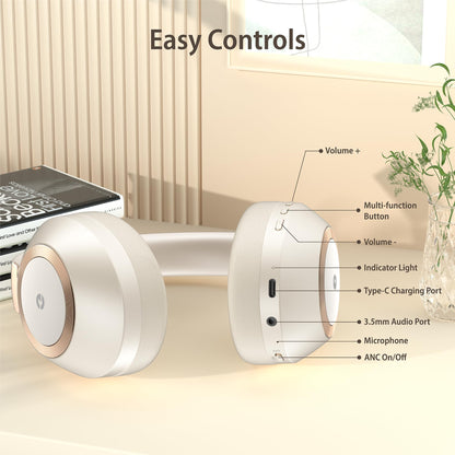EAORUL Active Noise Cancelling Headphones, 100H Playtime Headphones Wireless Bluetooth, Bluetooth Headphone with Microphone, Over- Ear Wireless Headphone with Deep Bass for Travel