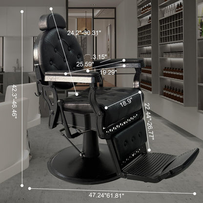 Sannewsta Commercial Barber Chair - Genuine Leather, Flip Footrest, 450 lbs Capacity Vintage Styling Chair for High Traffic Salons