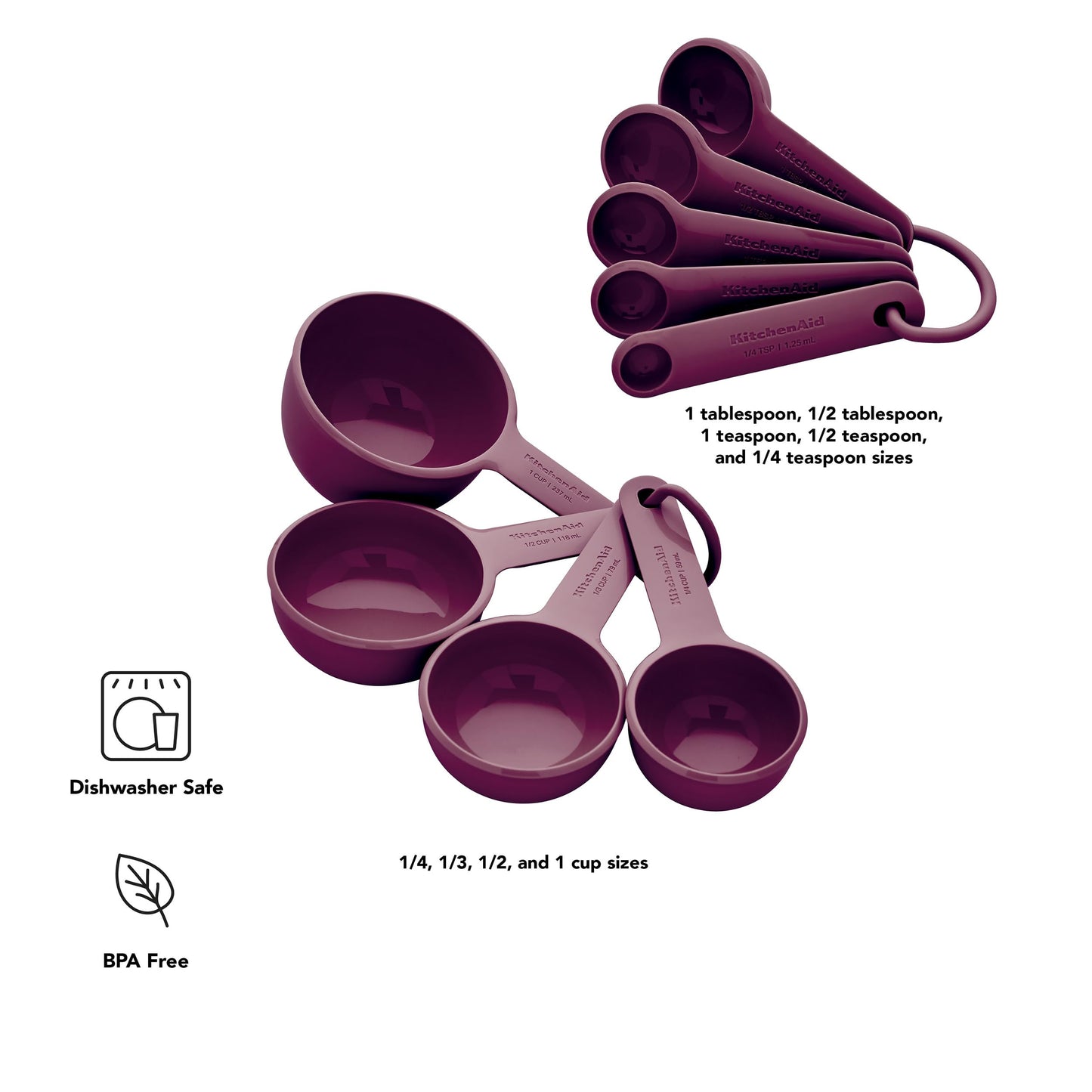 KitchenAid Measuring Cups and Spoon Set, Beetroot, 9-Piece