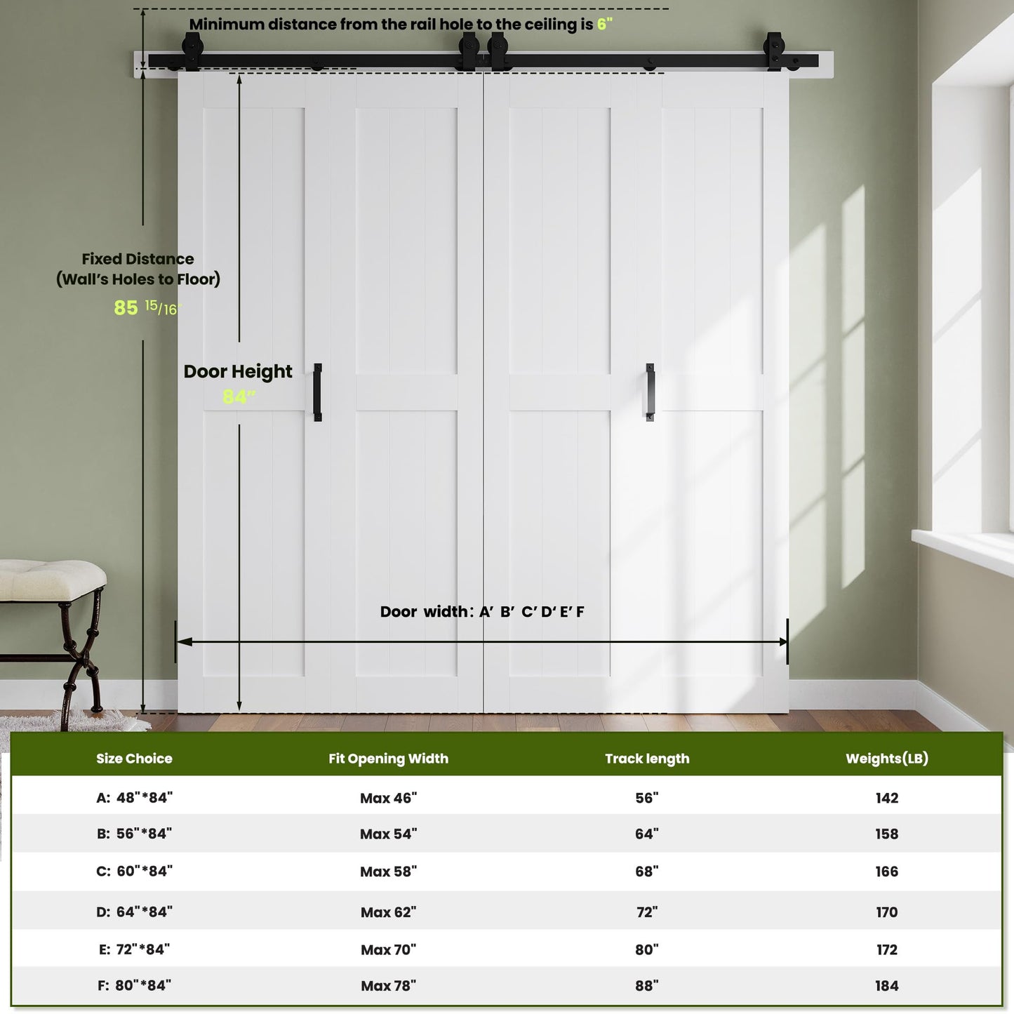 SMARTSTANDARD Bifold Barn Door 48'' x 84'',Bi-Fold Sliding Closet Doors with Hardware Kit Included,56'' Track Kit for 4 Doors,Waterproof & Quiet,Pre-Drilled Holes Easy Assembly,White