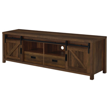Coaster Home Furnishings - Madra - Engineered Wood - 79-Inch TV Stand with Sliding Barn Doors, 2 Open Shelves - Living Room - Dark Pine - 736273