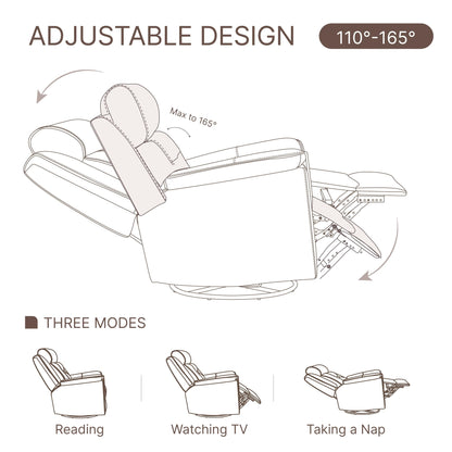 KISLOT Leather Recliner Chair, 360° Swivel Rocker Faux Leather Manual Recliner with Adjustable Backrest & Footrest Ergonomic Single Lounge Chair for Living Room, Bedroom, Home Theater