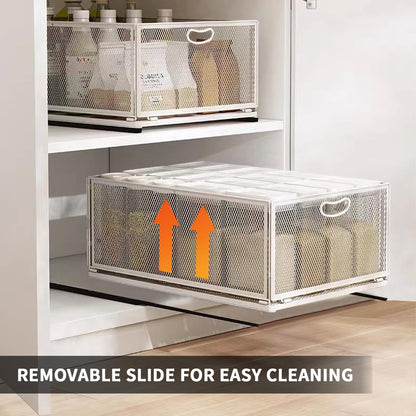 Sliding Cabinet Basket Organizer, Heavy Duty Carbon Steel Self Adhesive Slide Out Pantry Shelves for Kitchen