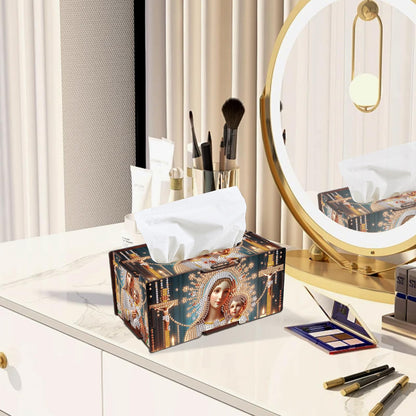 DIY Religious Diamond Painting Tissue Box, Virgin Mary and Jesus Diamond Art Wooden Tissue Holder, Decorative Rhinestone Tissue Box Cover Craft Kit for Home, Prayer Room or Faith-Based Decor