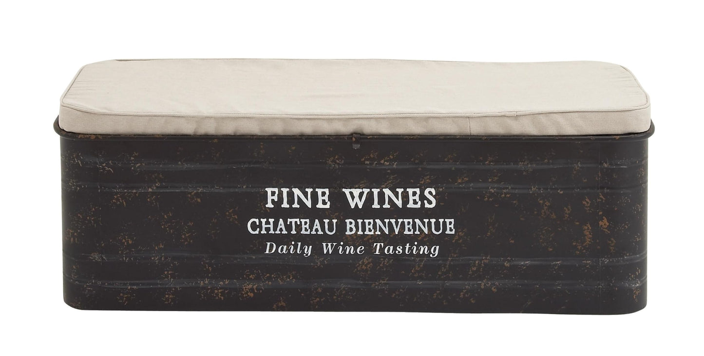 Deco 79 Metal Room Storage Bench Entryway Bench with Cream Burlap Top and Champagne Typography, Bench 48" x 16" x 17", Brown