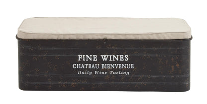 Deco 79 Metal Room Storage Bench Entryway Bench with Cream Burlap Top and Champagne Typography, Bench 48" x 16" x 17", Brown