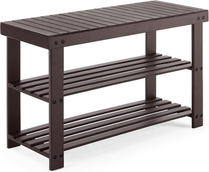 3-Tier 286lb 11.3 27.6 17.8 Inches, Sweetcrispy Shoe Rack Bench, Bamboo Entryway Storage Organizer, Shoes Stand
