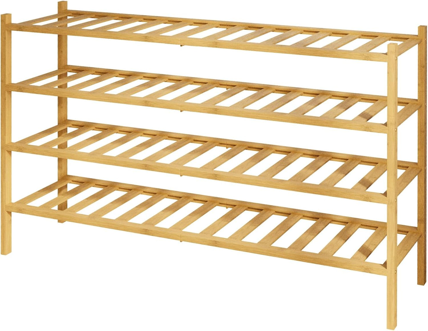 Closet 32.7" 4 Kitsure Bamboo Wooden Shoe Rack for - Stackable Shoe Organizer with Modular Structure, Space-Saving Shoe