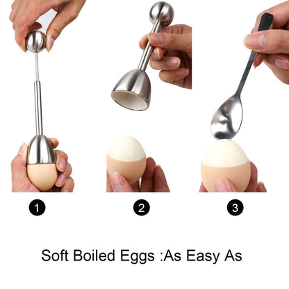 Soft Hard Boiled Egg Cutter Topper Set Egg Cracker with Include 2 Cup 2 Spoon 1 Topper Cutter Shell Separator Remover Stainless Steel Kitchen Tool