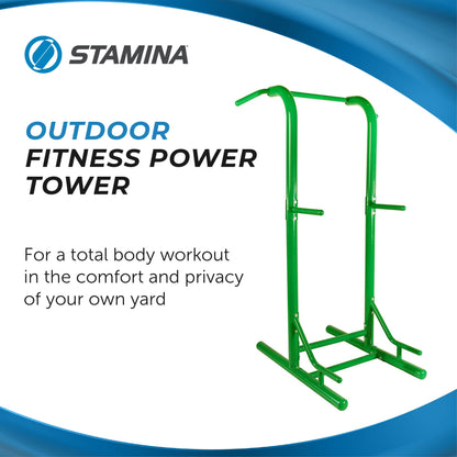 Stamina Pull Up Bar Tower & Dip Station, Free Standing Outdoor Home Gym Equipment, Green - Adjustable and Portable Workout Stand for Calisthenics Body Weight Training