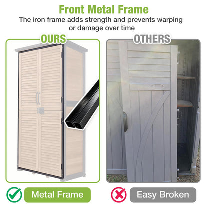 GUTINNEEN Outdoor Storage Cabinet Upgraded with Metal Frame Durable Storage Shed with Floor and Adjustable Shevels Waterproof Garden Tool Shed