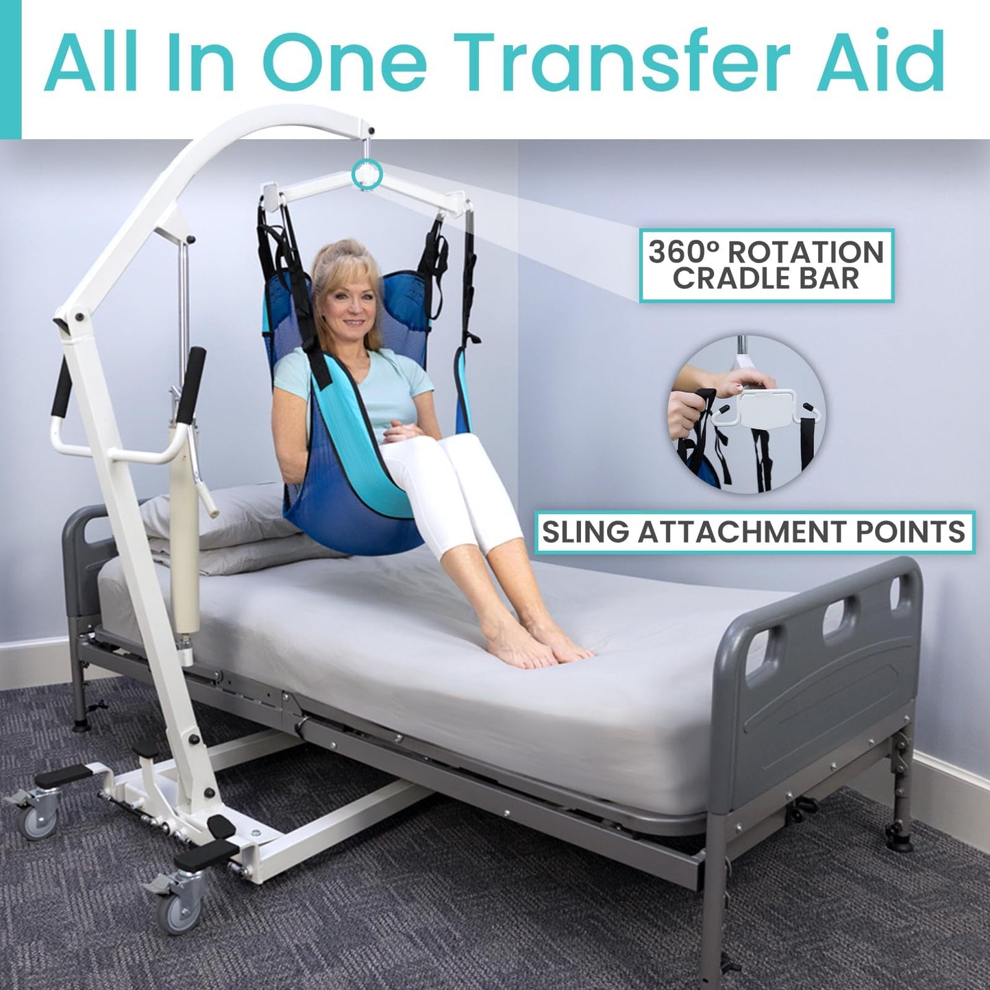 Vive Hydraulic Patient Lift for Home Use - Portable, Medical Patient Transfer Lift System - Sit to Stand Lift Assist for Elderly - Floor & Fall Elderly Lift - for Car, Wheelchair, Chair & Bed Transfer