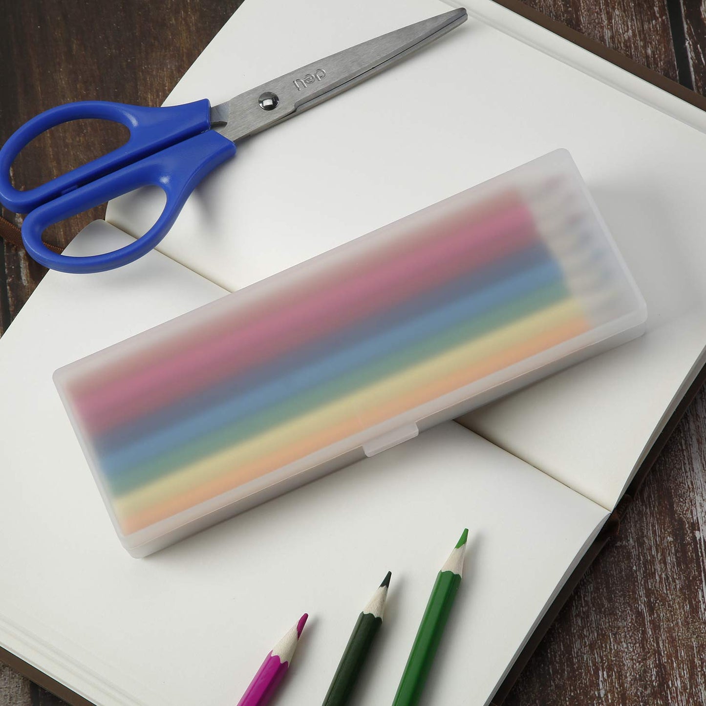 Chinco 4 Pieces Plastic Pencil Case Plastic Stationery Case with Hinged Lid and Snap Closure for Pencils, Pens, Drill Bits, Office Supplies (White)