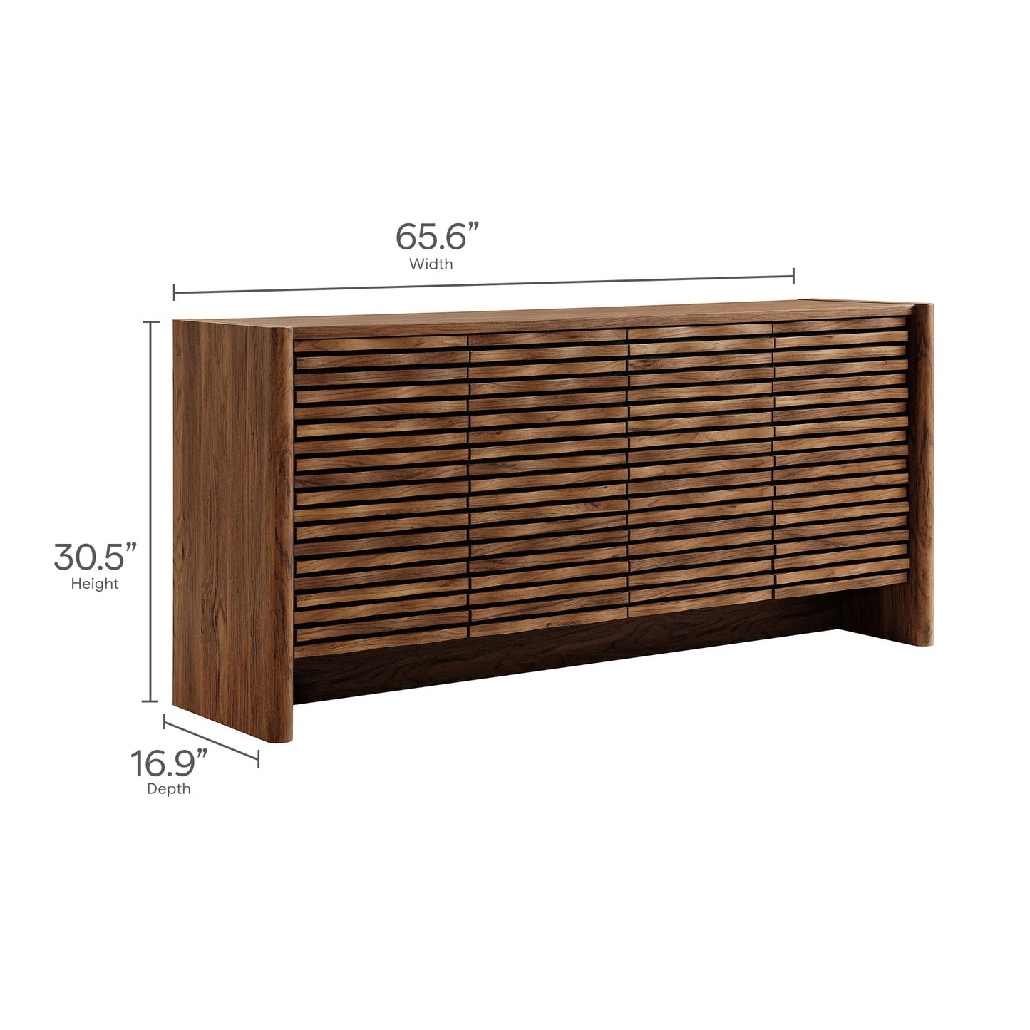 Modway Emric Wave 66-Inch Mid-Century Modern Sideboard Buffet Cabinet in Walnut