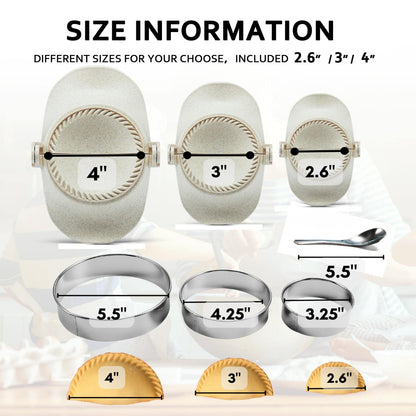 MUMSUNG Dumpling Maker, Empanadas press mold maker Set with Dough Cutter, Dumpling Mold Set for Pierogi, Pastelitos, Calzone, Turnovers, Chinese Dumpling White 3sizes (4"+3"+2.6")