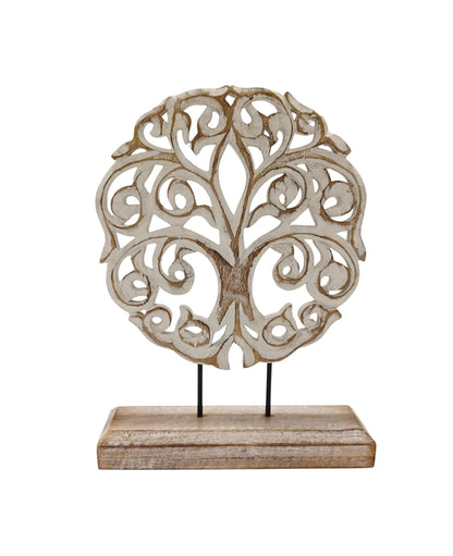 VANIYA CRAFTS® Tree of Life Solid Wood Sculpture – Handmade Farmhouse Decor for Living Room, Shelf, Mantle, Entryway, Coffee Table, or Housewarming Gift (Antique White)