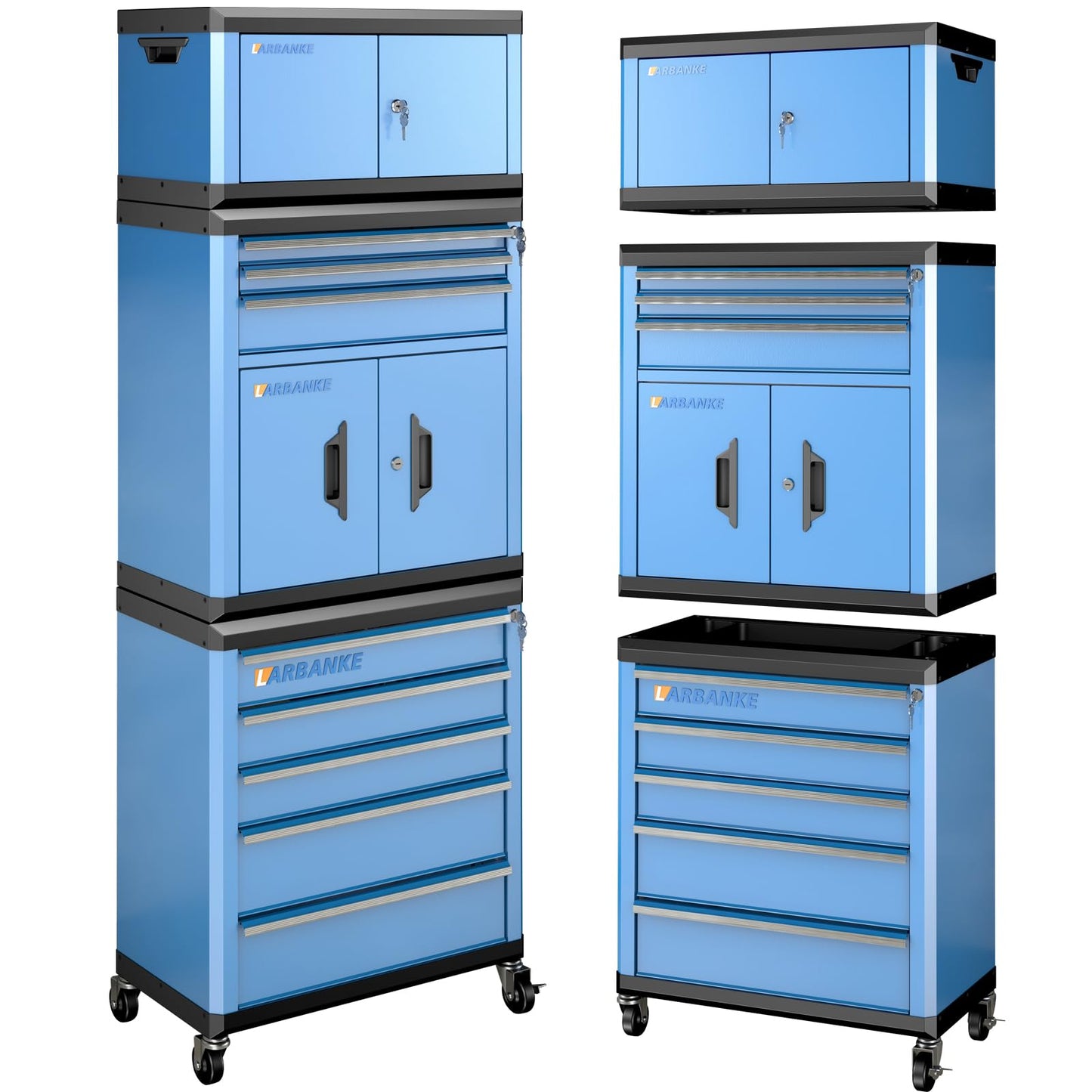 LARBANKE 8 Drawer Rolling Tool Chest with Locks&360° Wheels,Tool Cabinet with Multifunctional Countertop,Tool Chest with Connection Rods,Can Be Used as 3 Individual Units or Combine a Large One