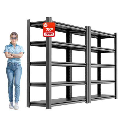 OLLRRACT Garage Shelving Heavy Duty, 5 Tier Metal Storage Shelf Unit for Industrial and Utility Use - Durable Metal Shelf Organizer, Garage Storage Shelf 18" D x48 W x78 H（2 Pieces）