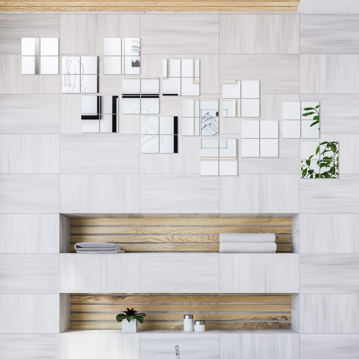 Jetec 25 Pcs Mini Size Acrylic Square Mirror Adhesive Small Square Mirror Tiles for Crafts and DIY Projects Supplies (4 Inches)