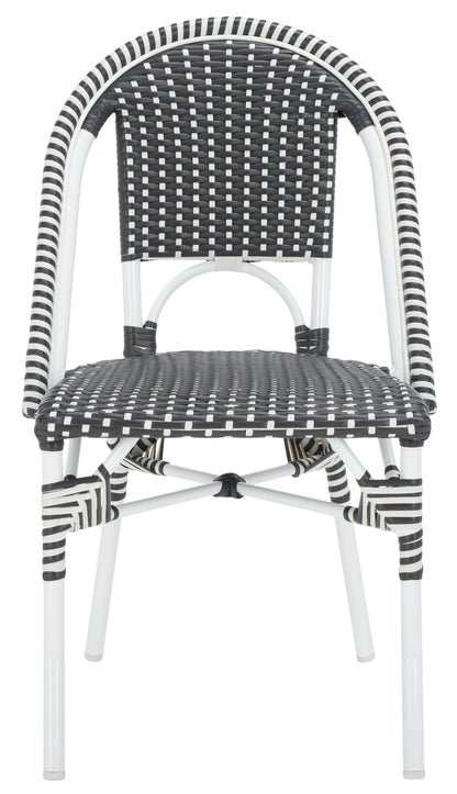 SAFAVIEH Outdoor - Torino Bistro Chair Set of 2 - Grey & White - Faux Wicker & Aluminum Frame - Bistro Side Chair Design - Ideal for Patio, Deck, Sunroom, Dining Area, 18" Seat Height (PAT7550E-SET2)