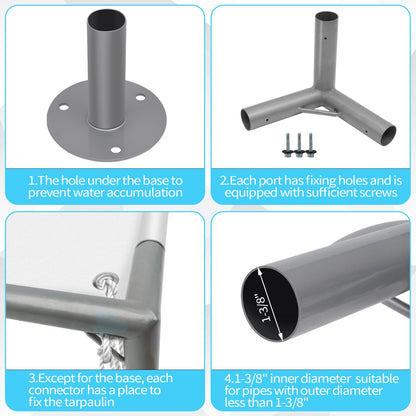 ICITYWALL 8 Leg Carport Kits，Slant Roof Canopy Fitting Kit with 1-3/8" ID, Galvanized Steel Carport Connectors, shed Frame kit DIY Project