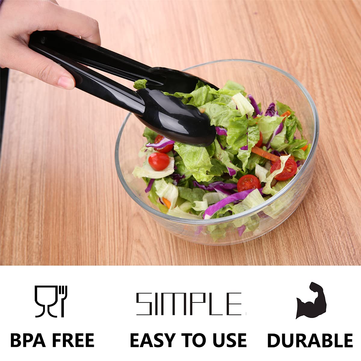 ICHROSAYA 24 Pieces Disposable Serving Tongs, 9" Heavy-Duty Plastic Utensils, BPA-Free, Scalloped Grip Salad Tongs, Perfect for Buffets, BBQ, Parties & Catering, Black
