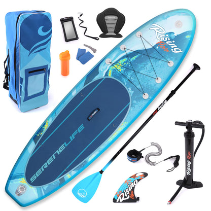 SereneLife Inflatable Stand Up Paddle Board - Wide Stable Design, Non-Slip Deck for Adults & Youth with Premium Paddle Board Accessories: Carry Bag, Dual Action Pump, Paddle, Ankle Leash - 10'6"