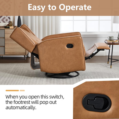 CANMOV Swivel Rocker Recliner Chair Set of 2, Nursery Glider Chair, Nursery Rocking Chairs, Manual Reclining Chair, Brown