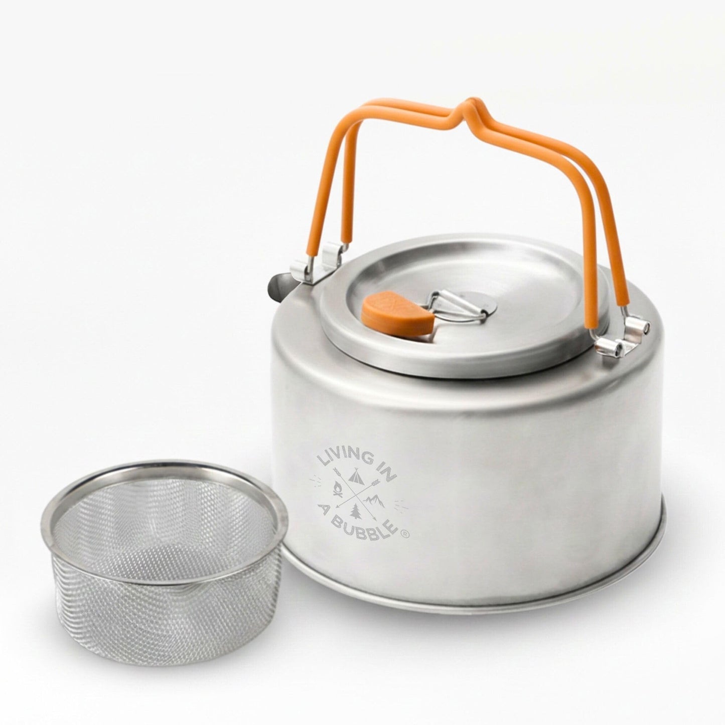 Living in a Bubble Premium 1L Camping Kettle with Strainer – Chef-Grade Stainless Steel – Compact Outdoor Cookware for Camping, Van Life, & Tiny Kitchens