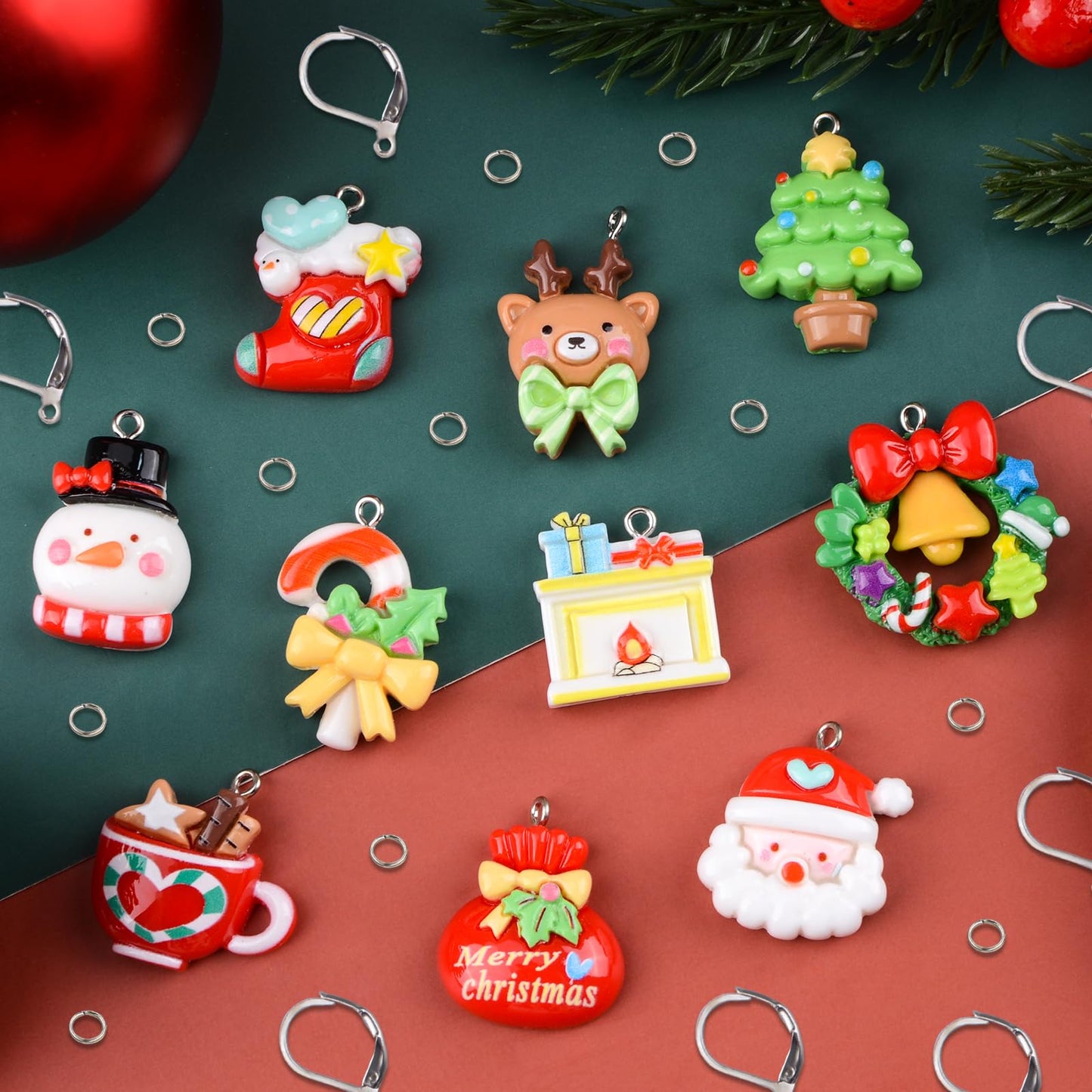 URROMA 30Pcs Stitch Markers, Christmas Charms for Jewelry Making DIY Craft, Crochet Markers for Knitting Weaving Sewing Quilting, Ornament for Zipper Pull
